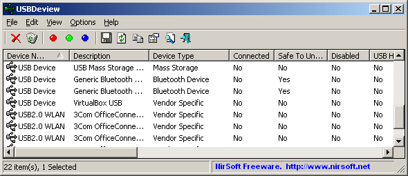 Interface USBDeview